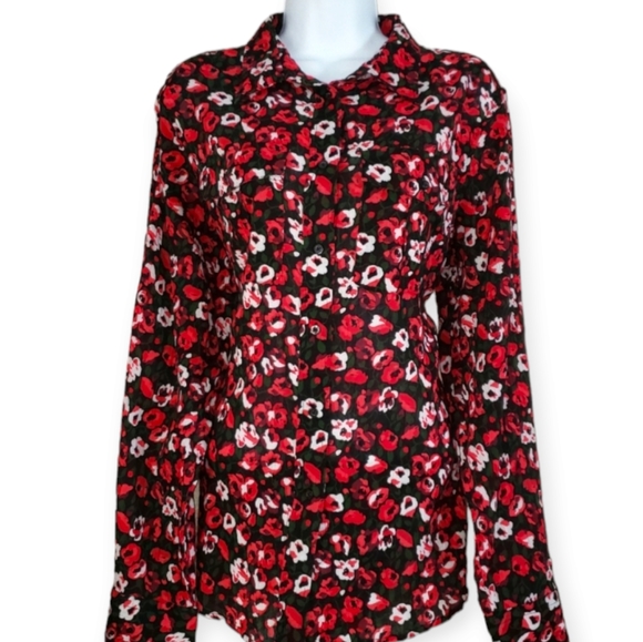 Lauren Ralph Lauren Tops - NWOT Ralph Lauren red pink & black floral button down blouse top Womens …